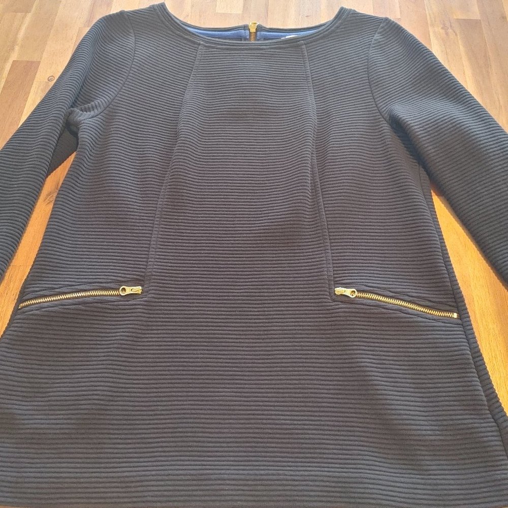 Boden Navy Ribbed Tunic with Gold Zip Accents